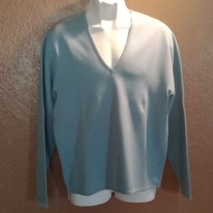 Vintage LeRoy Knit Men's 100 Percent Wool Light Blue V Neck Sweater